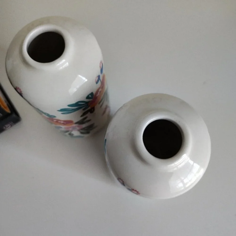 Scandinavian Folk Art Floral Ceramic Vase Glossy White Decorative Vase
